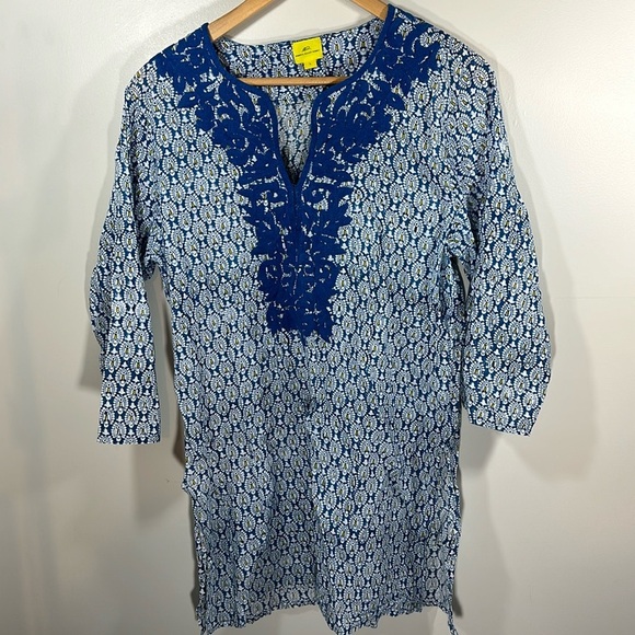 Roberta‎ Roller Rabbit Tunic Blue and Yellow Lace - Picture 1 of 4